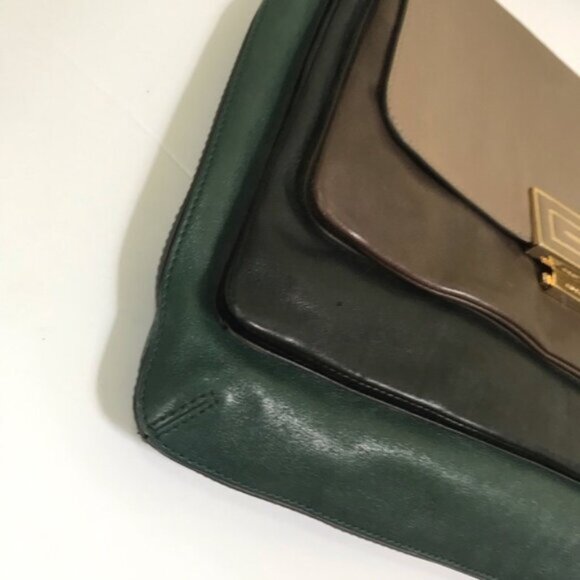 Anya Hindmarch Y2K Color Block Hobo Leather Pockets Shoulder Bag Green Black Tan - Picture 6 of 16